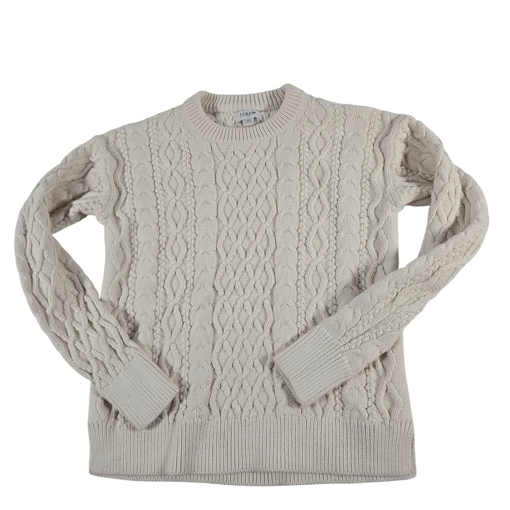 J.Crew Womens Cable Knit Cotton Crewneck Sweater Ivory Cream BT229 FA23 XS